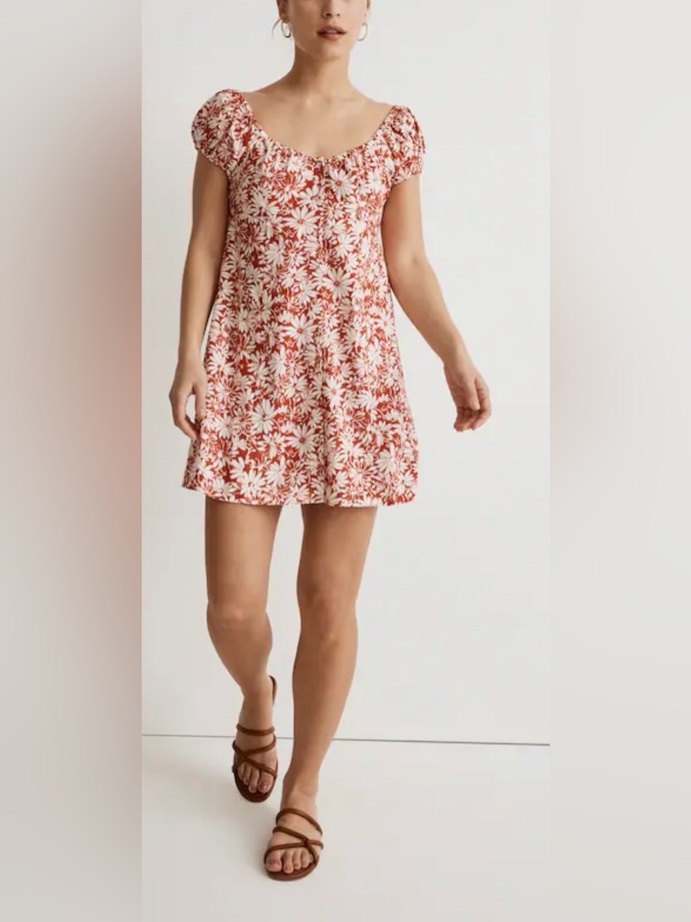 Madewell - Margie Red And White Floral Short Sleeve Button Mini Dress Size 8
